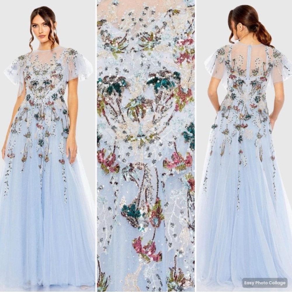 MAC DUGGAL  20436 Embellished Multi Color Flutter Sleeve A-Line Dress